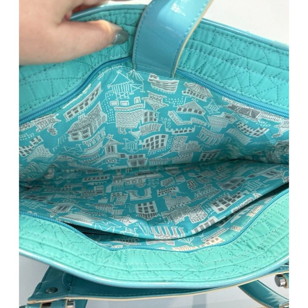 Vera Bradley Vera Tote Forever Green Teal Checkered Quilted Laptop Bistro Large